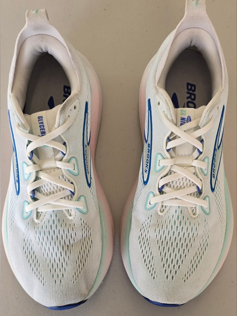 Brooks Glycerin 22 Shoes Womens Size 8.5 White Limpet Shell Amparo Blue - Picture 3 of 6
